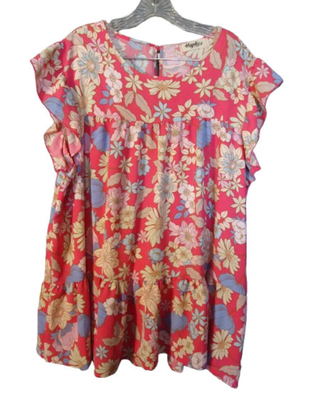 Haptics by Holly Harper Blouse Ruffle Sleeve Womens Size 3x Pink Floral Boho